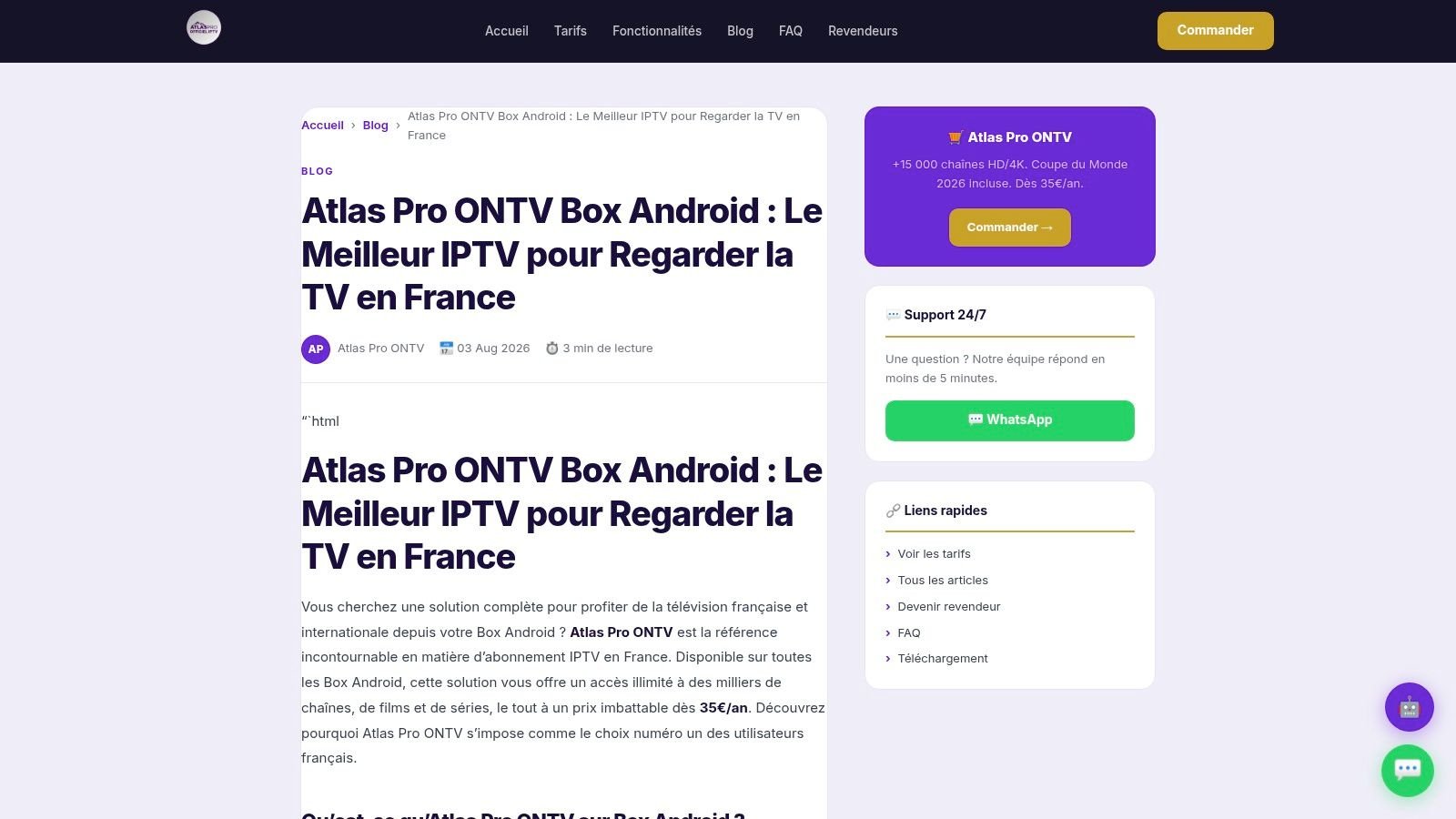 Atlas Pro ONTV Box Android : Le Meilleur IPTV pour Regarder la TV en France