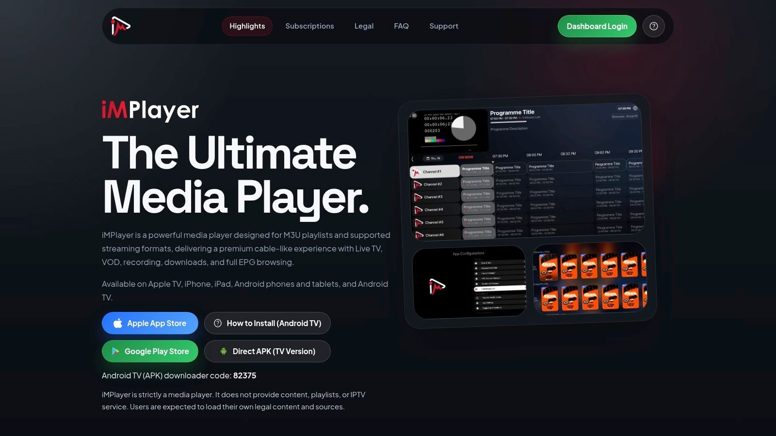 Interface d'iMPlayer sur Android TV