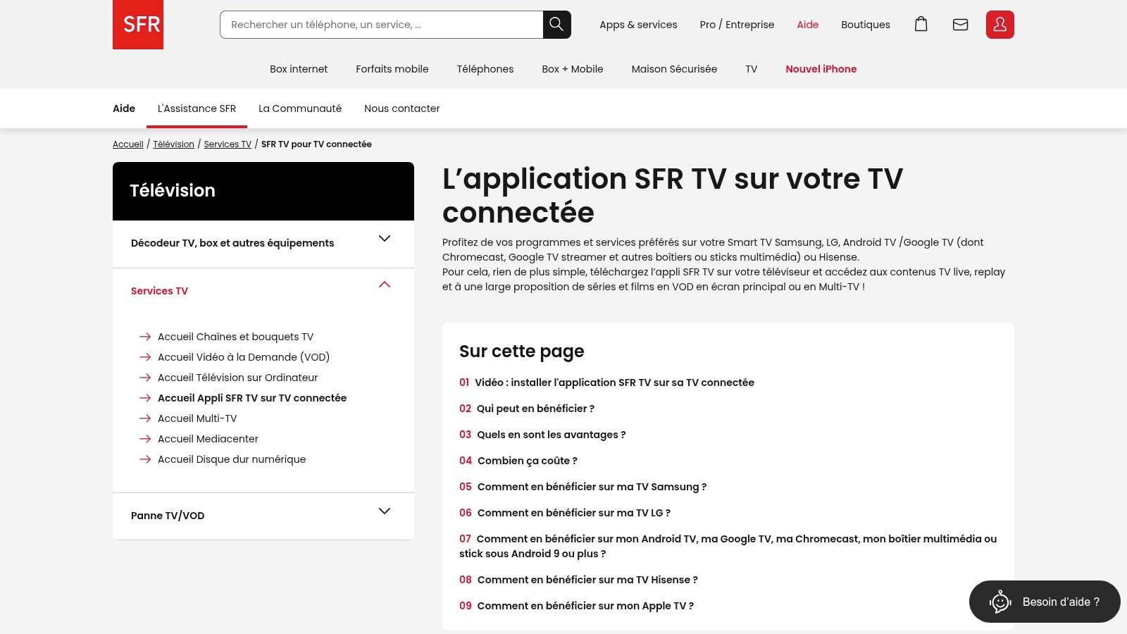 SFR TV sur TV connectée (option Multi TV) + bouquets SFR