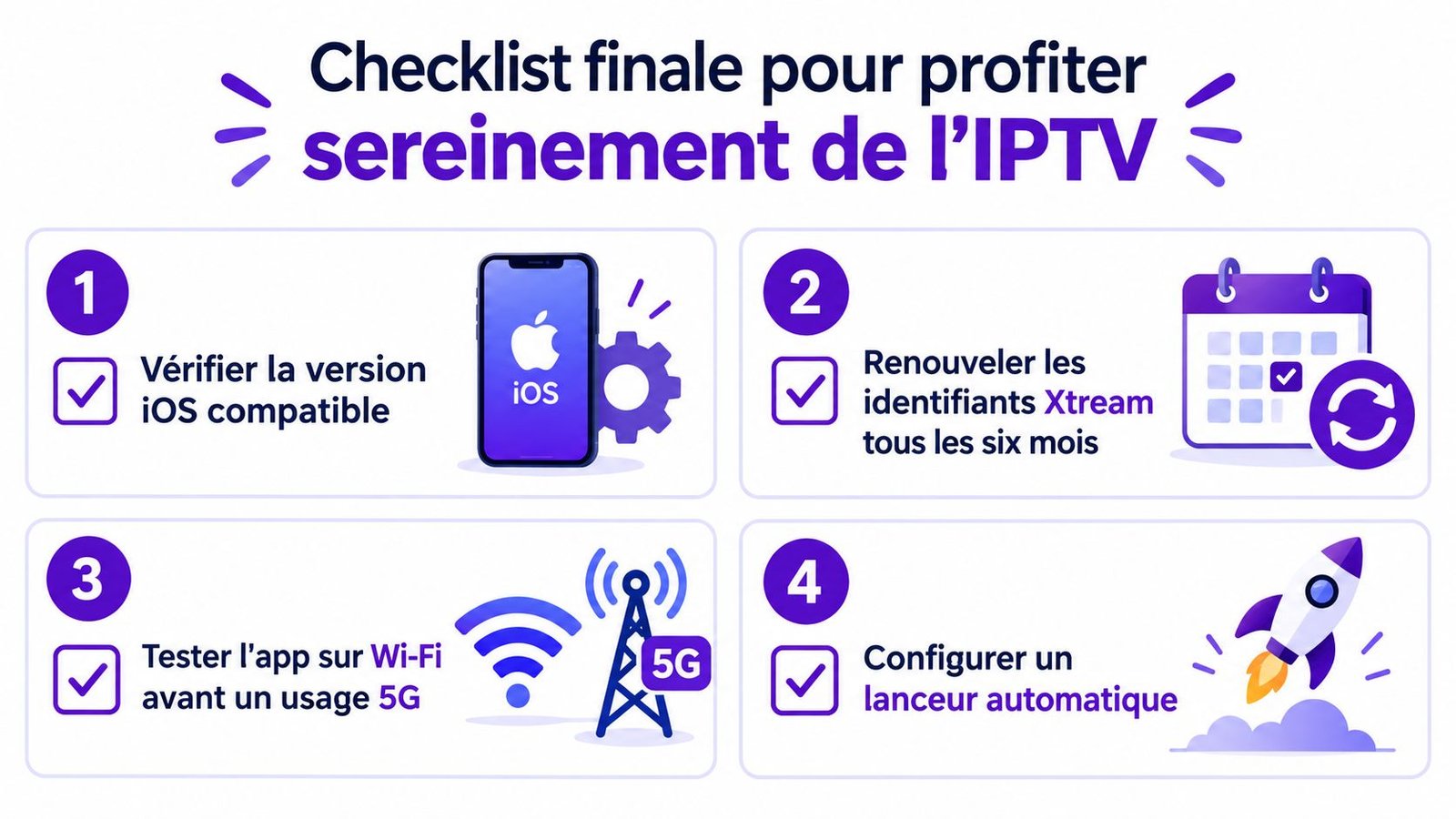 Une liste de contrôle en quatre étapes pour configurer et utiliser une application IPTV sur iPhone sereinement.