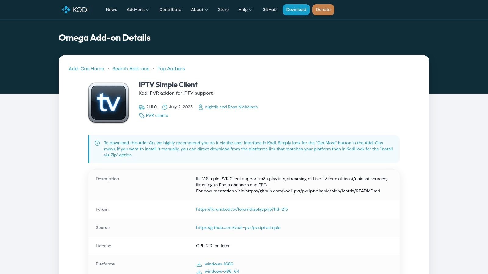 Kodi + PVR IPTV Simple Client